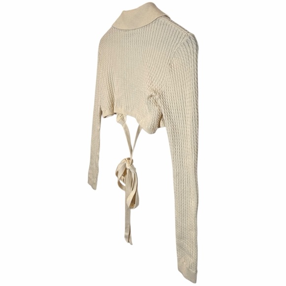 Danielle Bernstein Cropped Wrap Knit Top Tie Front Long Sleeve Cream Size M - Picture 11 of 14